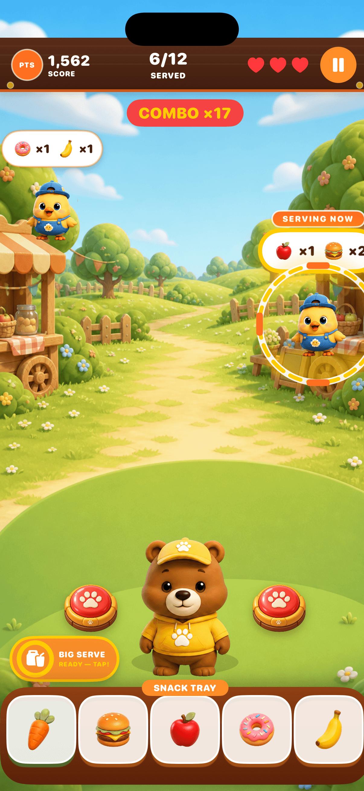 Beary Buddy serving Snackers during actual Snackaroo gameplay