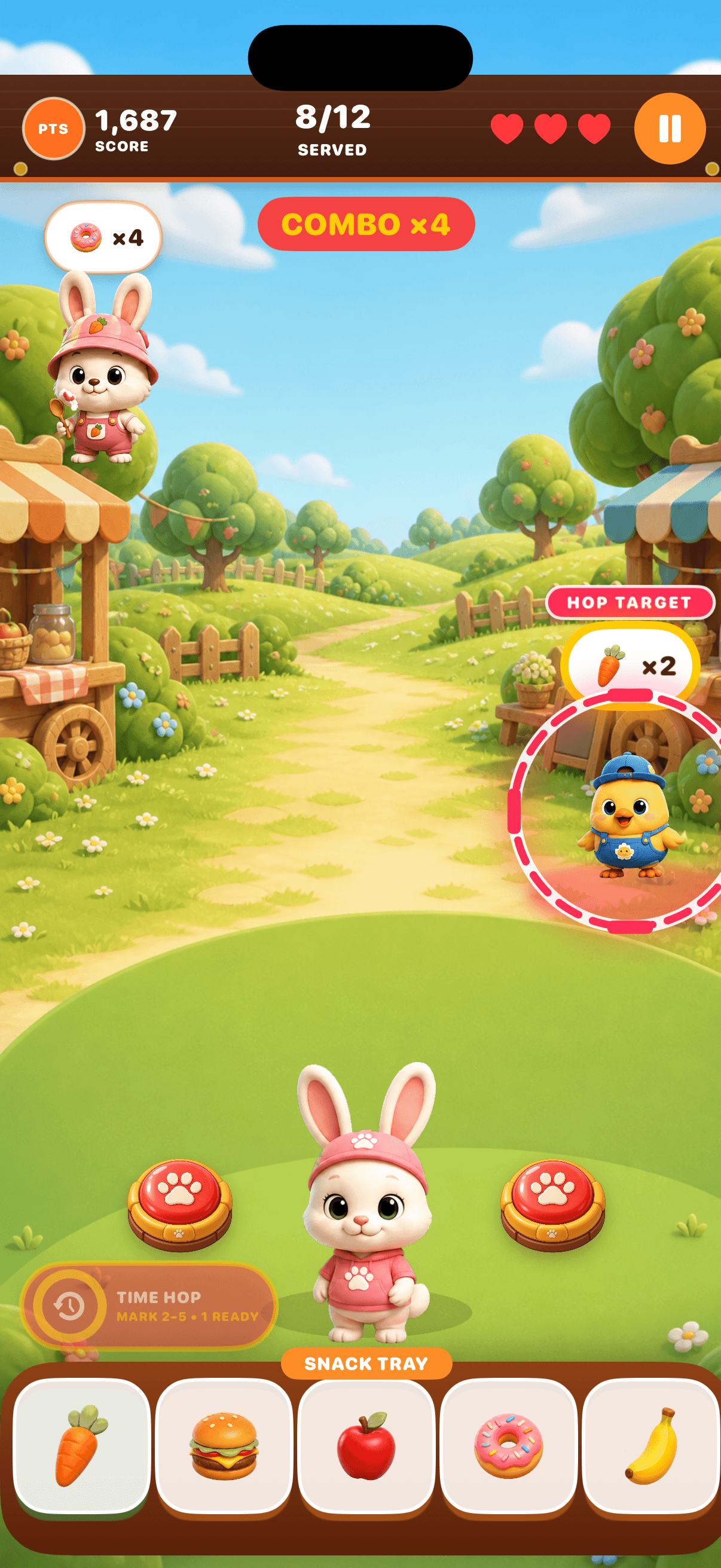 Bunny Buddy serving Snackers during actual Snackaroo gameplay