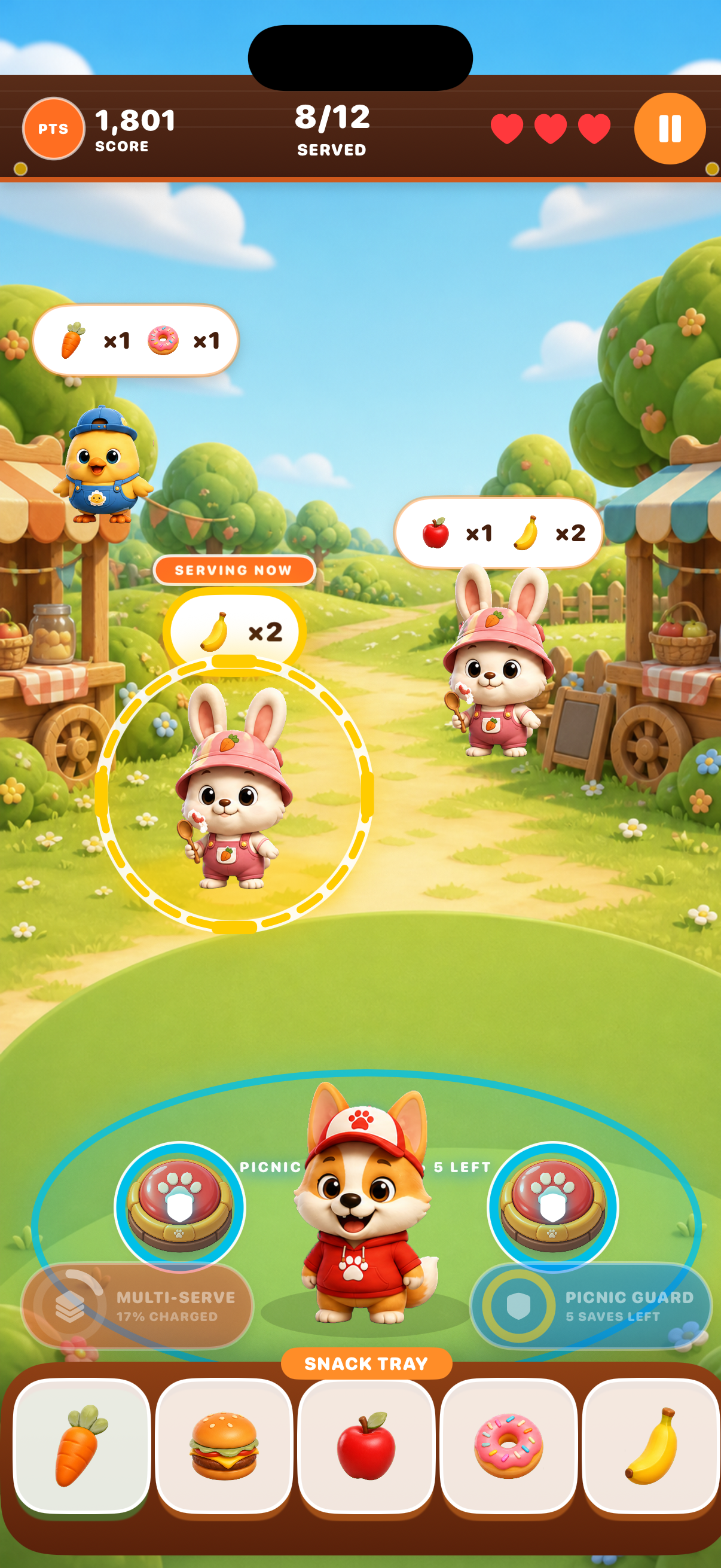 Corgi Buddy serving Snackers during actual Snackaroo gameplay