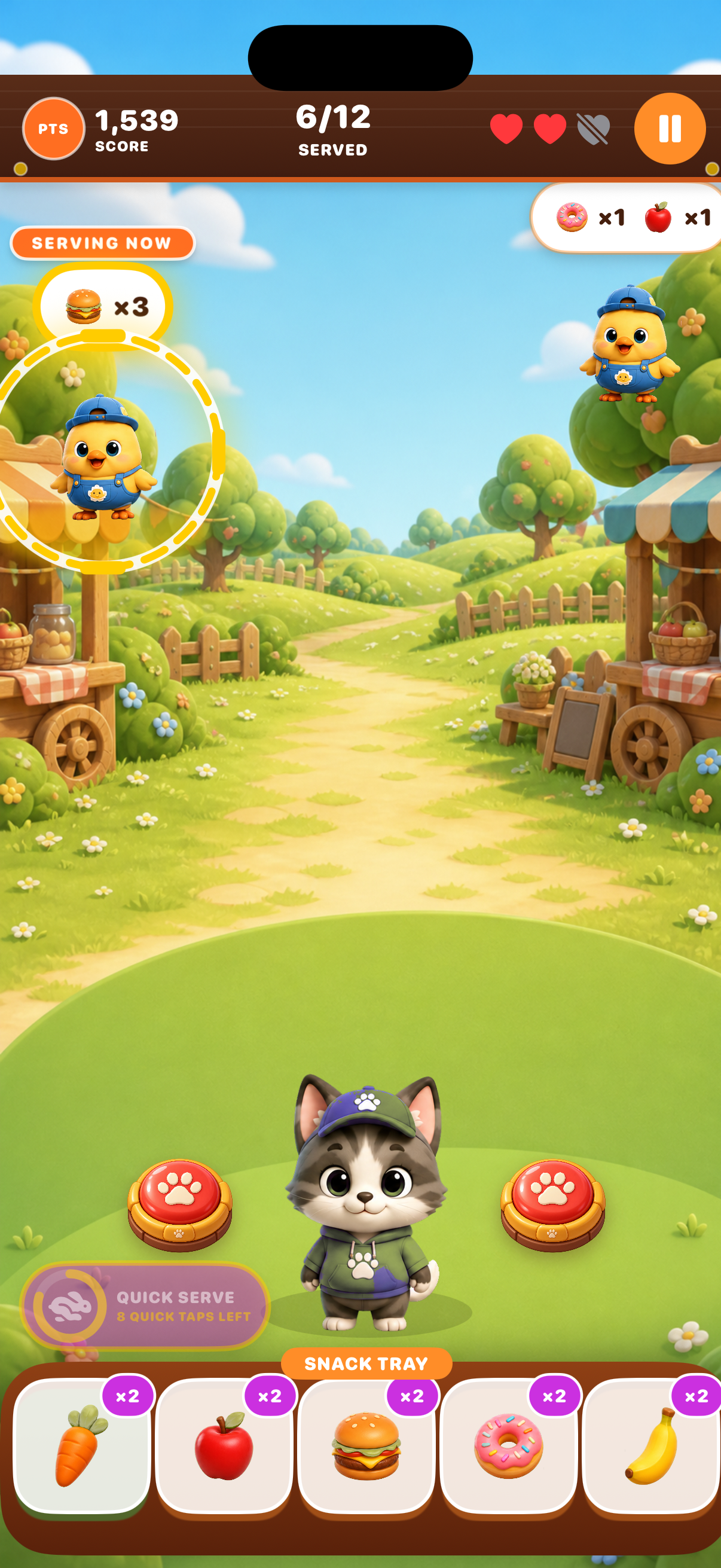 Kitty Buddy serving Snackers during actual Snackaroo gameplay